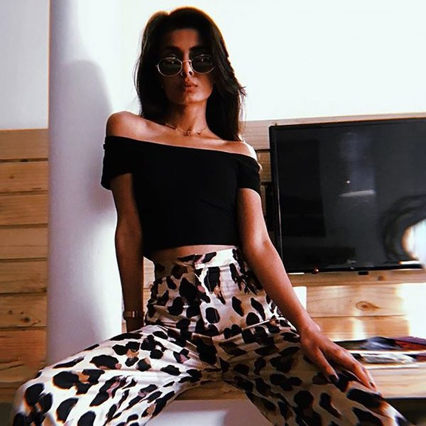 Стилен дамски панталон с леопардов десен и висока талия в два цвята 