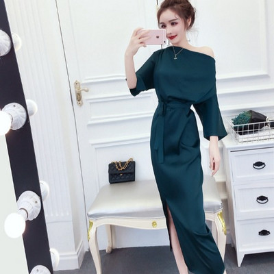 Модерна дамска рокля с 3/4 ръкав в три цвята 