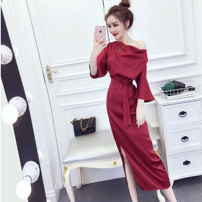 Модерна дамска рокля с 3/4 ръкав в три цвята 