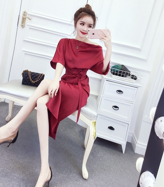 Модерна дамска рокля с 3/4 ръкав в три цвята 