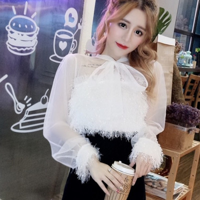 Модерна дамска риза с дълъг ръкав и 3D елементи в два цвята