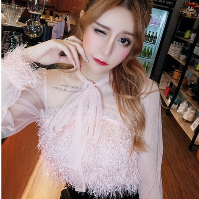 Модерна дамска риза с дълъг ръкав и 3D елементи в два цвята