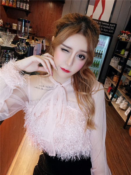 Модерна дамска риза с дълъг ръкав и 3D елементи в два цвята