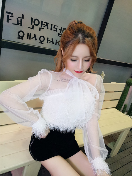 Модерна дамска риза с дълъг ръкав и 3D елементи в два цвята