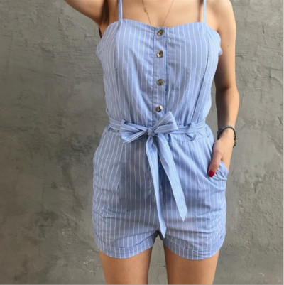 Дамски модерен гащеризон в розов и син цвят