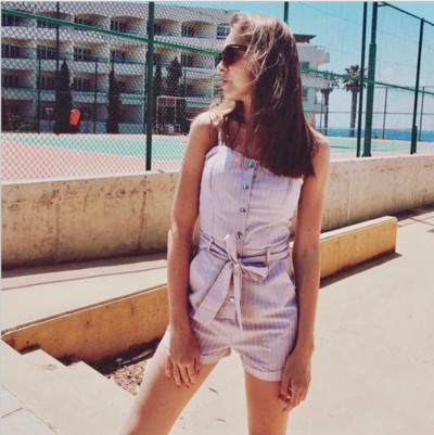 Дамски модерен гащеризон в розов и син цвят