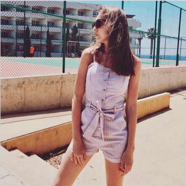 Дамски модерен гащеризон в розов и син цвят 