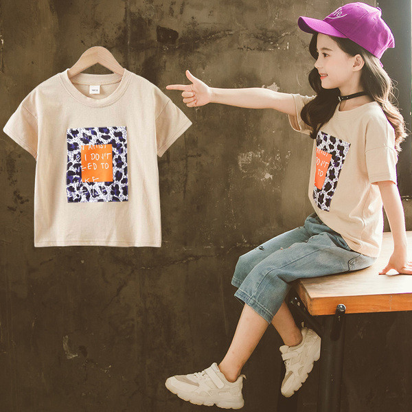 Стилна детска тениска в три цвята за момичета