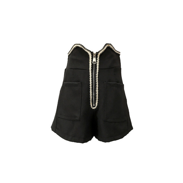 Стилен дамски къс панталон с висока талия и цип в черен и бял цвят 