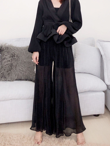 Дамски панталон с висока талия в черен и бял цвят 