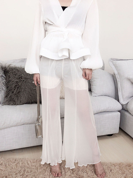 Дамски панталон с висока талия в черен и бял цвят 