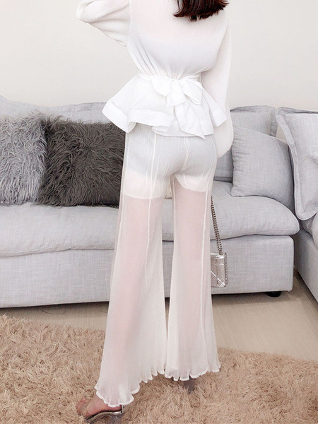 Дамски панталон с висока талия в черен и бял цвят 