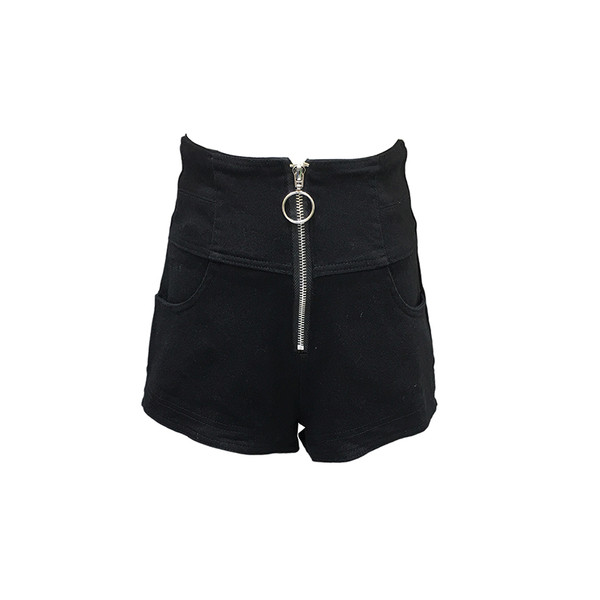 Модерен дамски къс панталон с цип в черен цвят