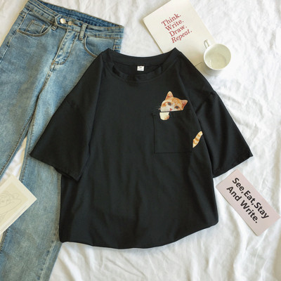 Tricou dama in trei culori cu buzunar si aplicatie