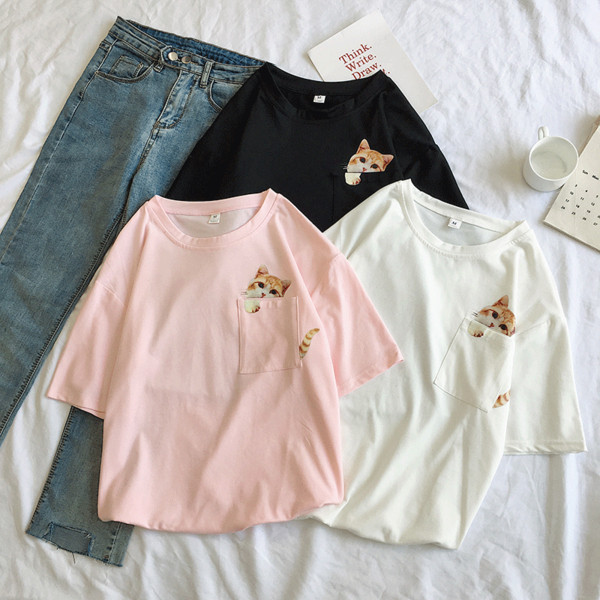 Tricou dama in trei culori cu buzunar si aplicatie