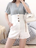 Стилен дамски панталон с копчета и висока талия в три цвята