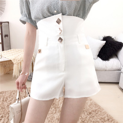 Стилен дамски панталон с копчета и висока талия в три цвята