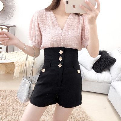 Стилен дамски панталон с копчета и висока талия в три цвята