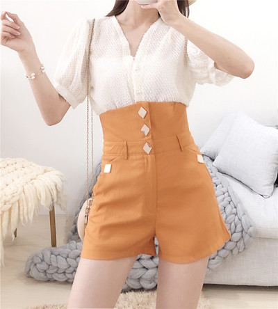 Стилен дамски панталон с копчета и висока талия в три цвята