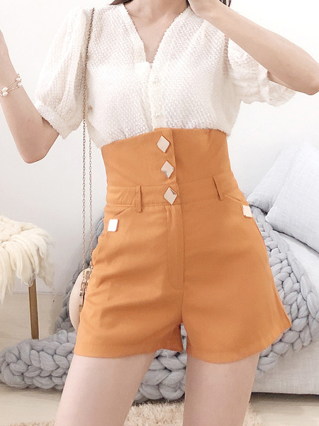 Стилен дамски панталон с копчета и висока талия в три цвята