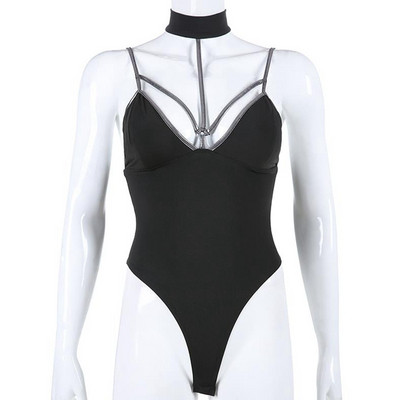 Модерно дамско боди с тънки презрамки в черен цвят