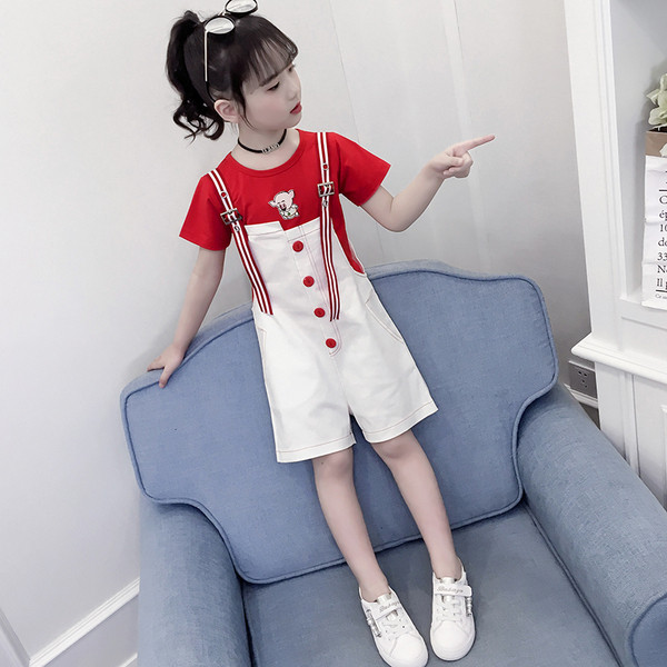 Модерен детски комплект за момичета в червен и лилав цвят