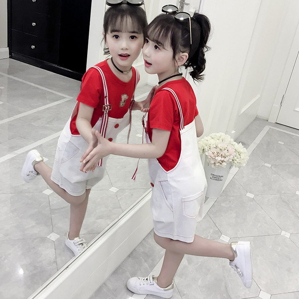 Модерен детски комплект за момичета в червен и лилав цвят