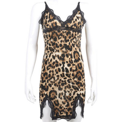 Дамска модерна нощница с леопардов десен и дантела