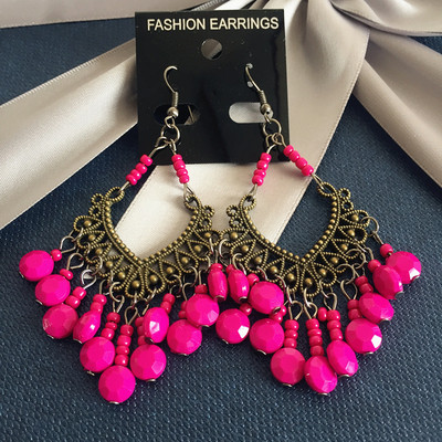 Стилни дамски обеци с камъни в няколко цвята 