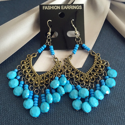 Стилни дамски обеци с камъни в няколко цвята 