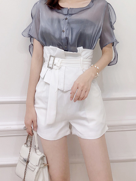 Модерен дамски панталон с висока талия и колан в черен и бял цвят