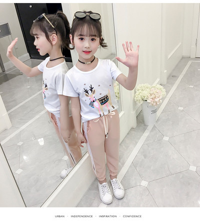 Спортно-елегантен детски комплект за момичета в розов и син цвят