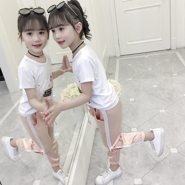 Спортно-елегантен детски комплект за момичета в розов и син цвят