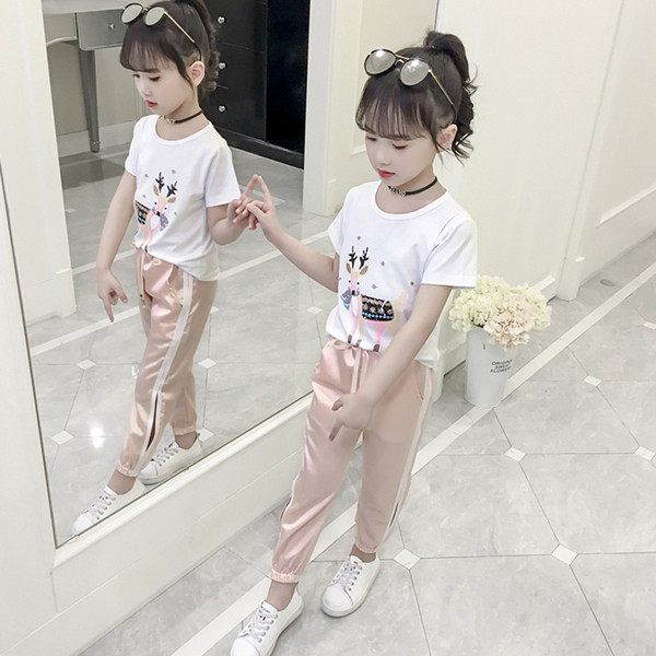 Спортно-елегантен детски комплект за момичета в розов и син цвят