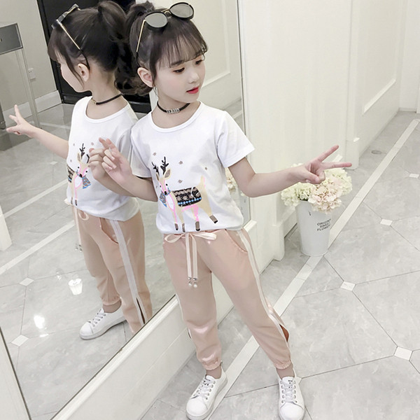 Спортно-елегантен детски комплект за момичета в розов и син цвят