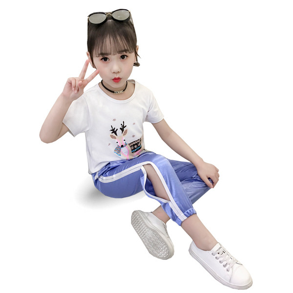 Спортно-елегантен детски комплект за момичета в розов и син цвят