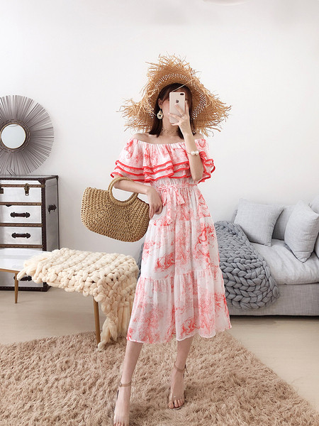 Дълга лятна рокля с голи рамене в два цвята