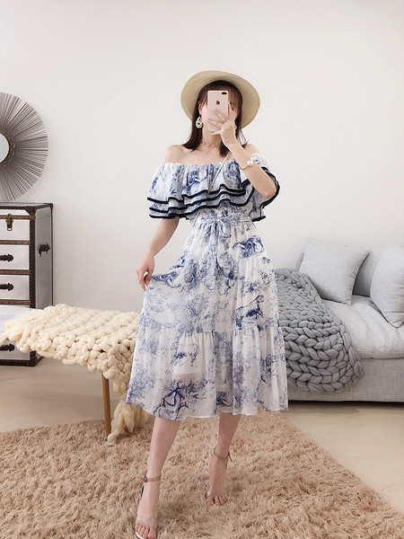 Дълга лятна рокля с голи рамене в два цвята