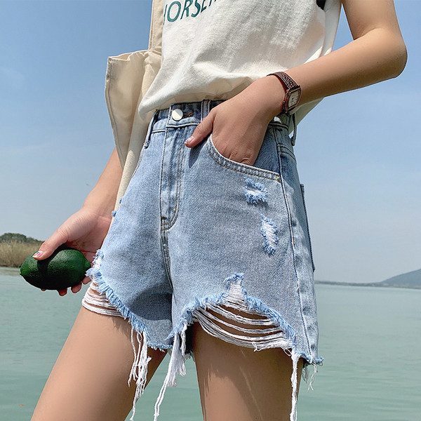 Ежедневни къси дънкови панталони в син и сив цвят