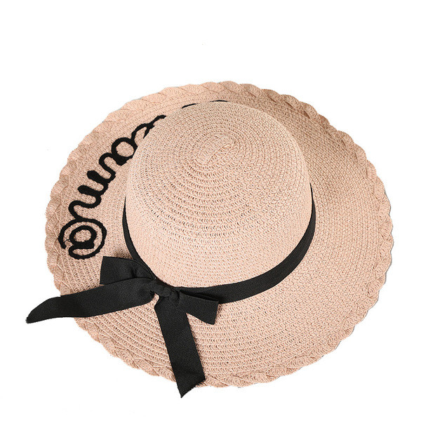 Плажна дамска шапка с надпис и панделка