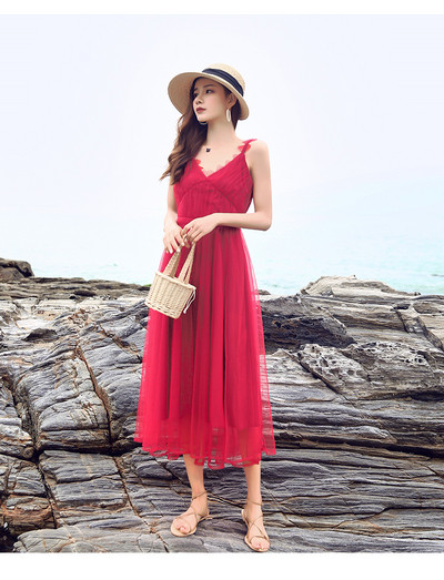 Стилна дамска рокля с тюл в червен цвят