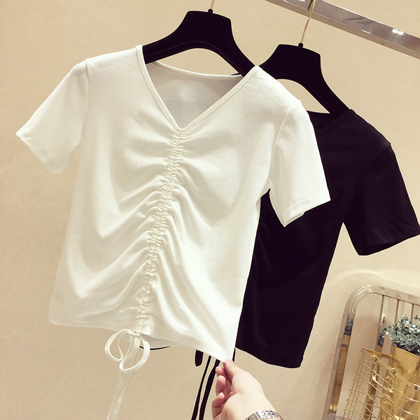 Tricou dama alb si negru cu decolteu in V