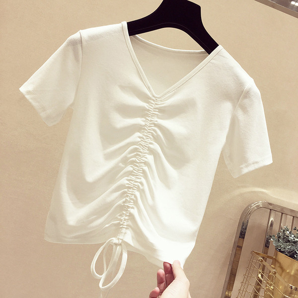 Tricou dama alb si negru cu decolteu in V