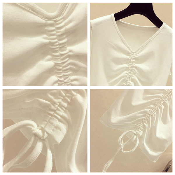 Tricou dama alb si negru cu decolteu in V