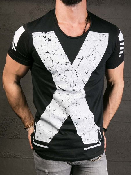 Модерна мъжка тениска с апликация в черен и червен цвят