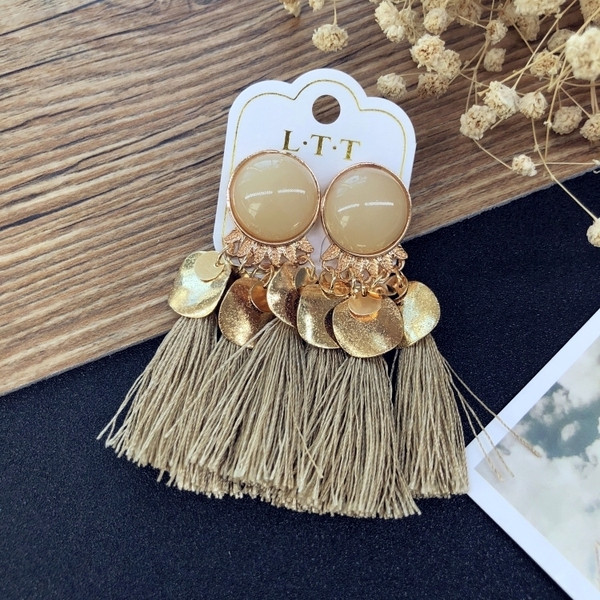 Стилни дамски висящи обеци с камъни в няколко цвята 