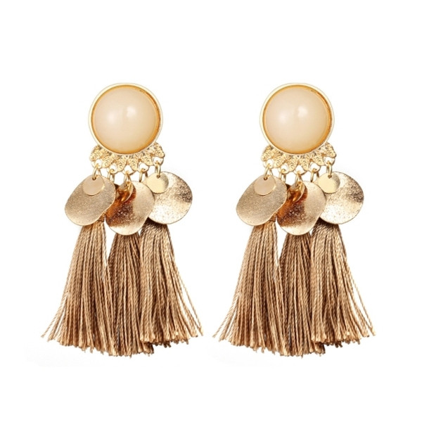 Стилни дамски висящи обеци с камъни в няколко цвята 