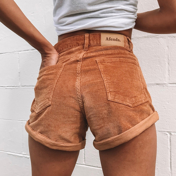 Модерни дамски къси  панталони с висока талия в два цвята 