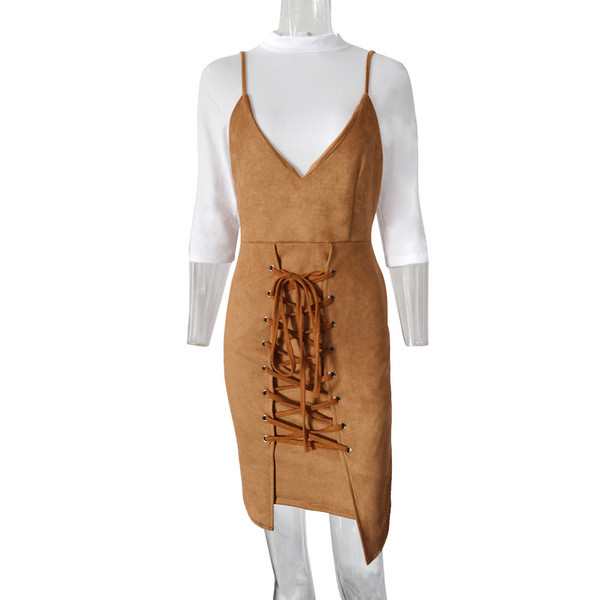 Rochie elegantă de damă, cu decolteu în V și cravate încrucișate