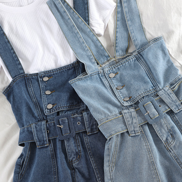 Дамски дънков гащеризон с колан 